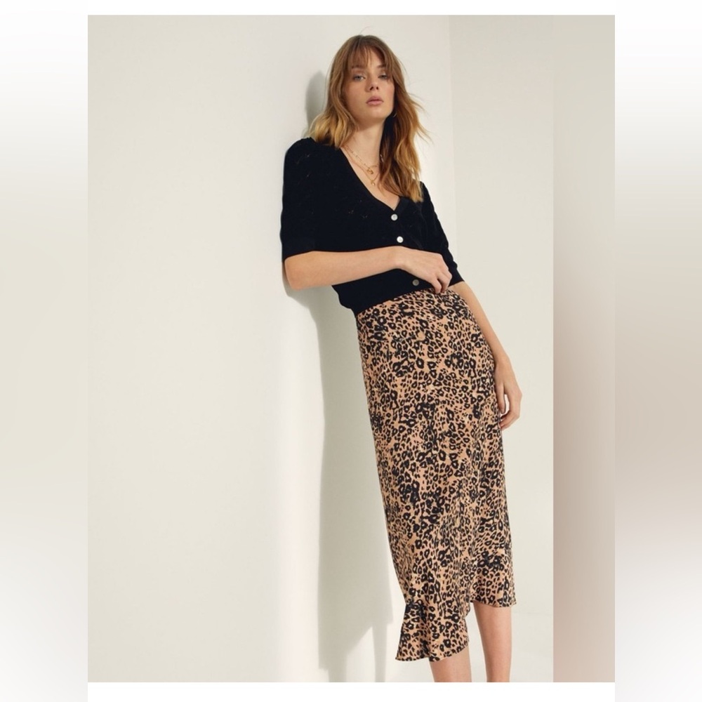 Aritzia Wilfred Black and Pink Animal Print Maxi Skirt